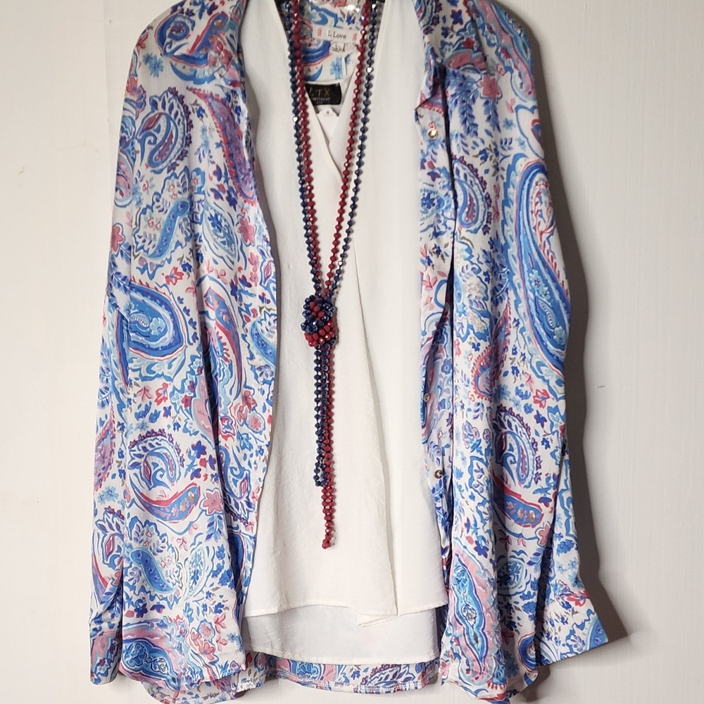 FullSet Multicolor Paisley Blouse & White Chiffon Tank